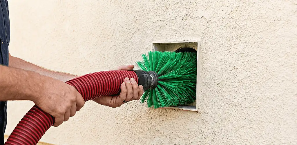 Air duct cleaning brush removing debris from a vent opening in Duluth, MN