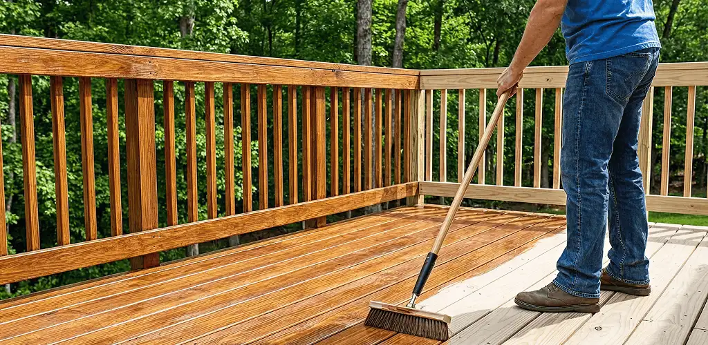 Deck staining and sealing application on a wood deck in Duluth, MN