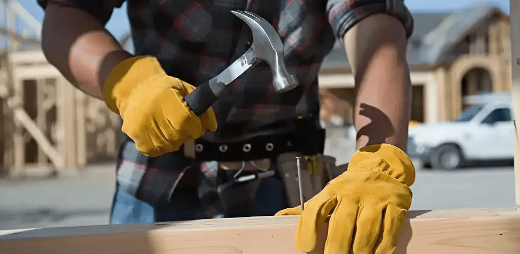 Handyman fixing wood trim with a hammer for home repairs in Duluth, MN