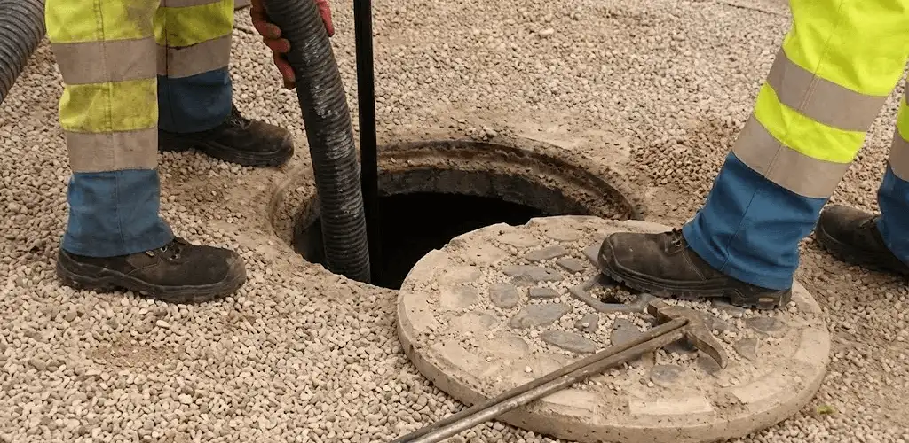 Drain cleaning crew clearing a sewer access point with professional equipment in Duluth, MN