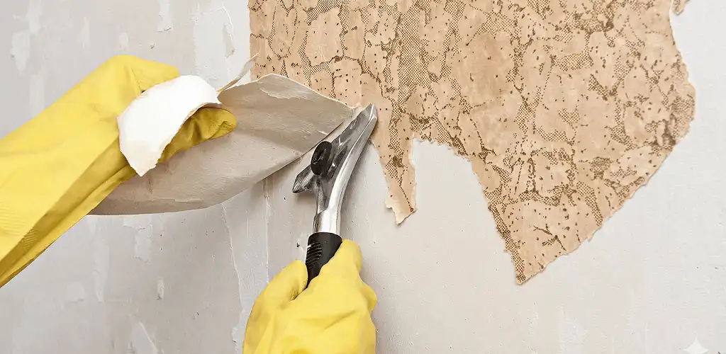 Wallpaper removal service stripping old wallpaper from a wall in Duluth, MN